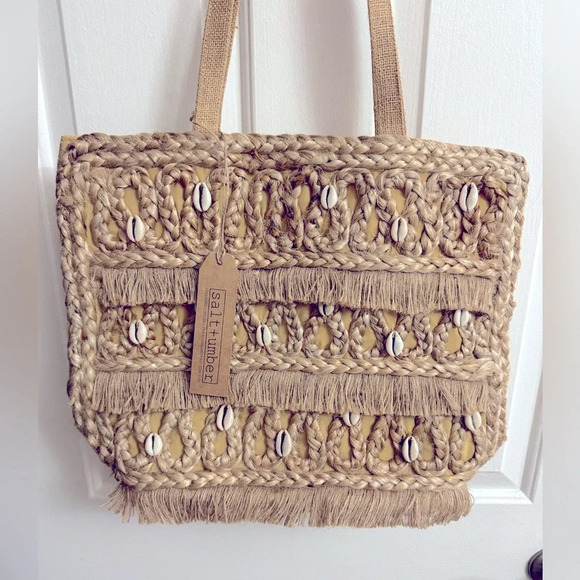 salt + umber Handbags - NWT Salt + Umber “Isla” Jute Seashell Beach Tote Bag Recycled $80 Retail